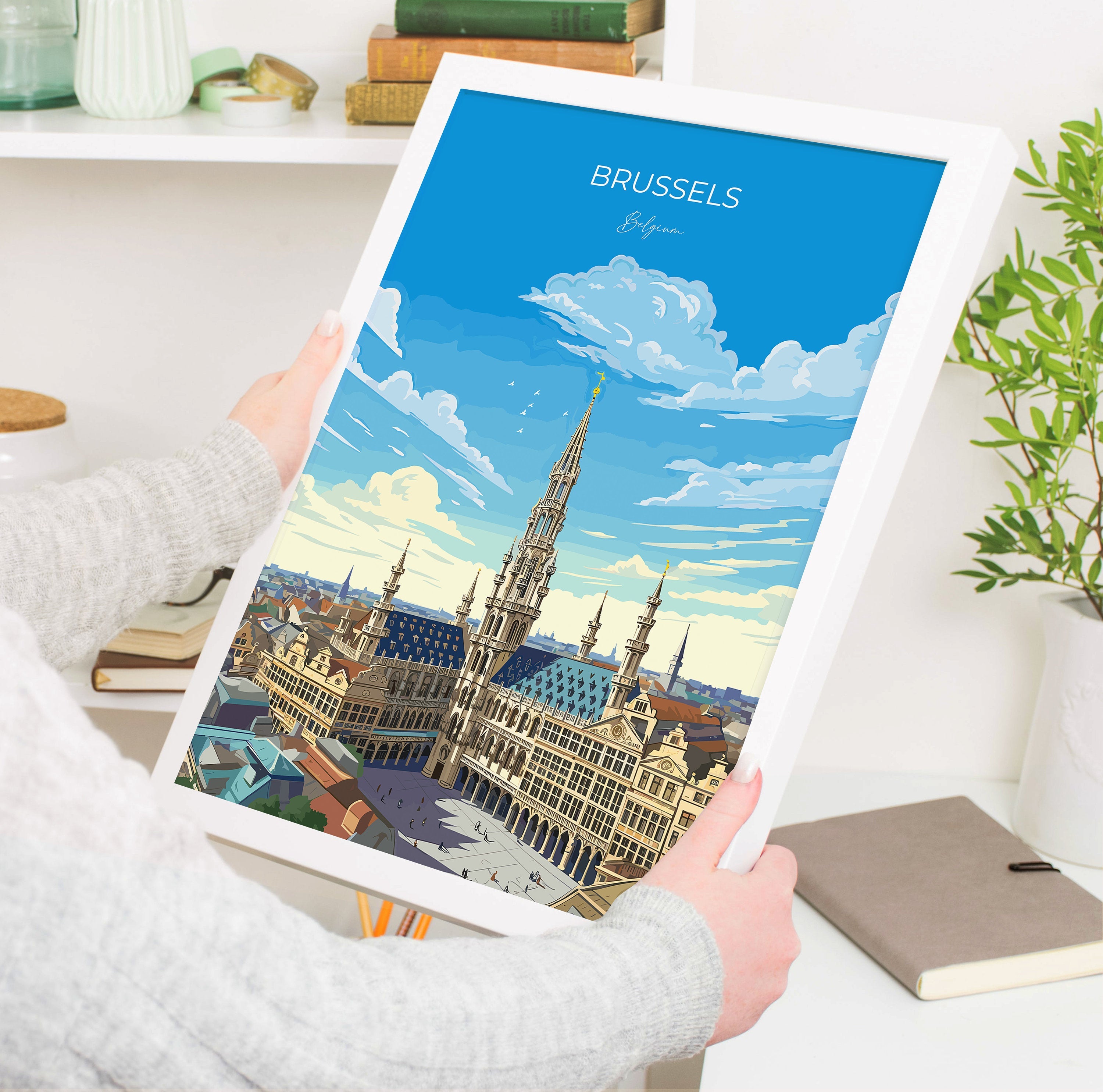 Brussels Wall Art Travel Poster, Travel Print of Brussels, Belgium Poster, Brussels Art Gift, Belgian Art Lovers Travel Gift NQ Media Designs