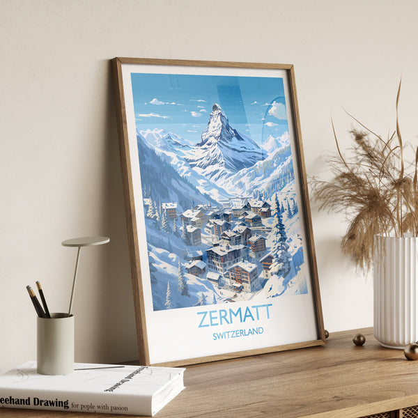 Zermatt Wall Art Travel Poster, Travel Print of Zermatt, Ski Poster, Zermatt Art Gift, Austria Ski Art Travel Lovers Gift