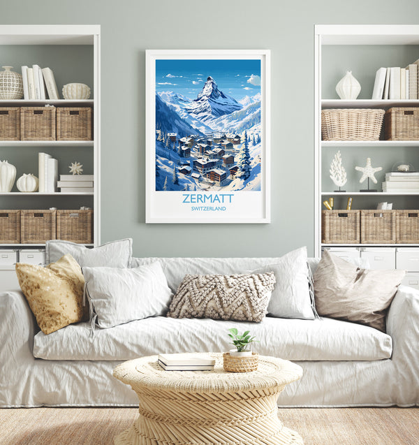 Zermatt Wall Art Travel Poster, Travel Print of Zermatt, Ski Poster, Zermatt Art Gift, Austria Ski Art Travel Lovers Gift