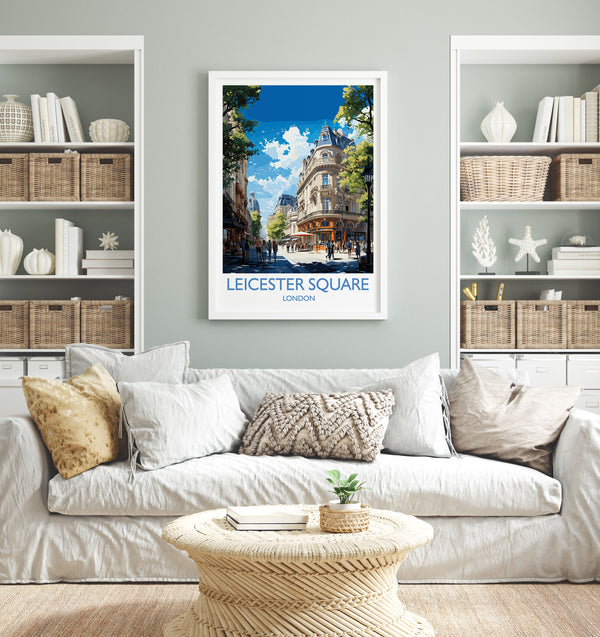 Leicester Square Travel Poster Wall Art, Travel Print of Leicester Square, London Poster, Leicester Square Art Lovers Gift