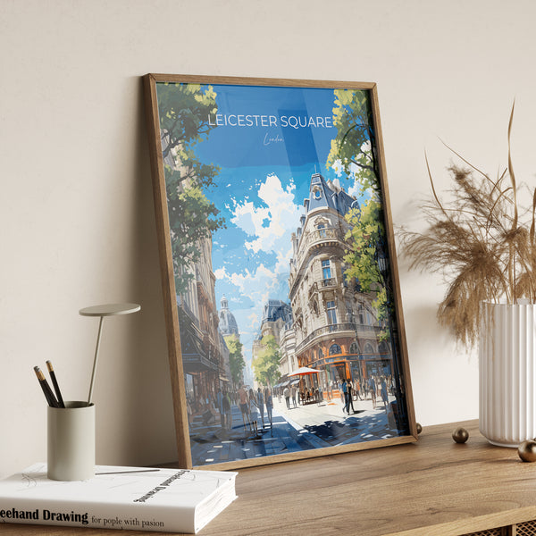 Leicester Square Travel Poster Wall Art, Travel Print of Leicester Square, London Poster, Leicester Square Art Lovers Gift