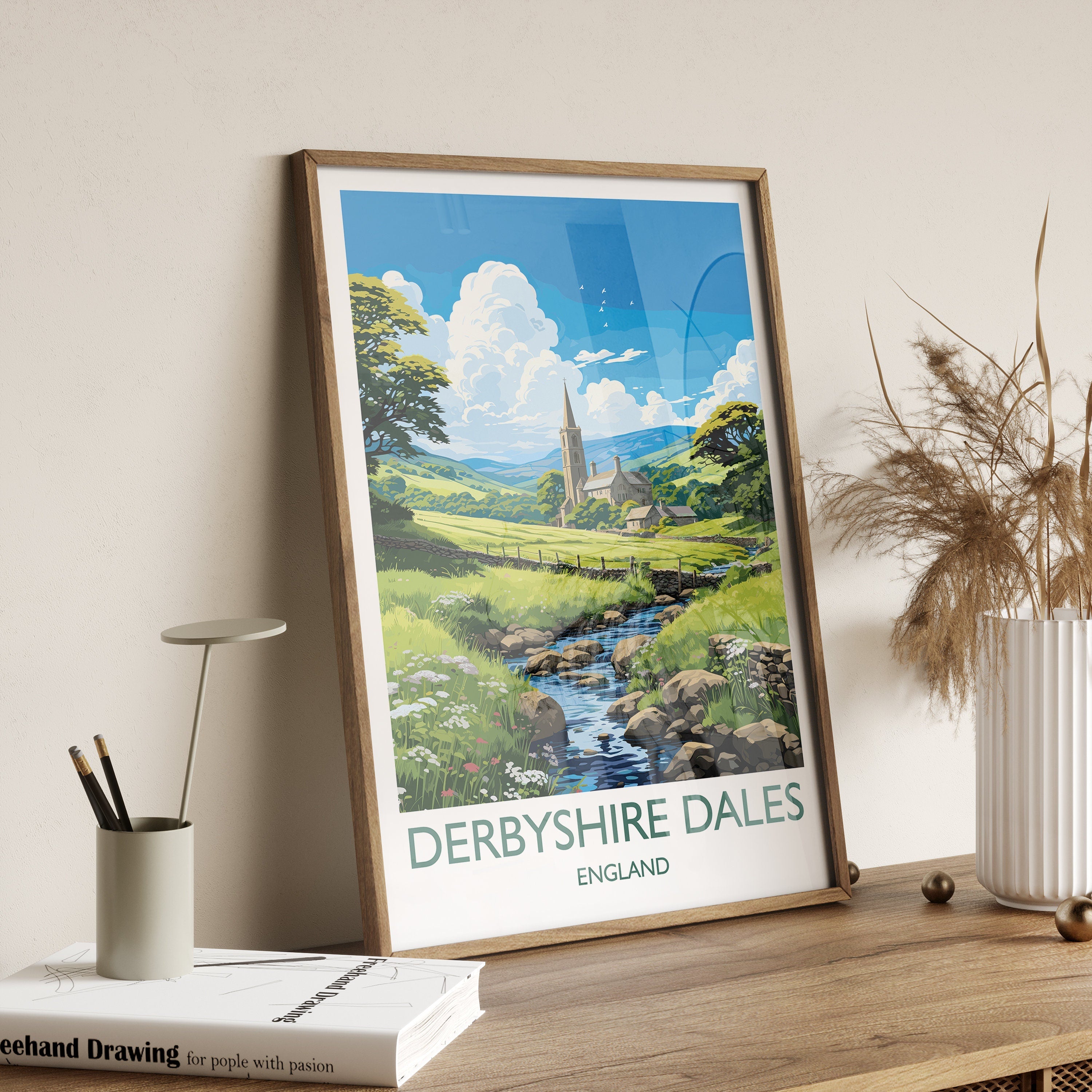 Derbyshire Dales Travel Print Wall Art, Travel Poster of Derbyshire Dales,England, Derbyshire Dales Art Lovers Gift, English Countryside NQ Media Designs