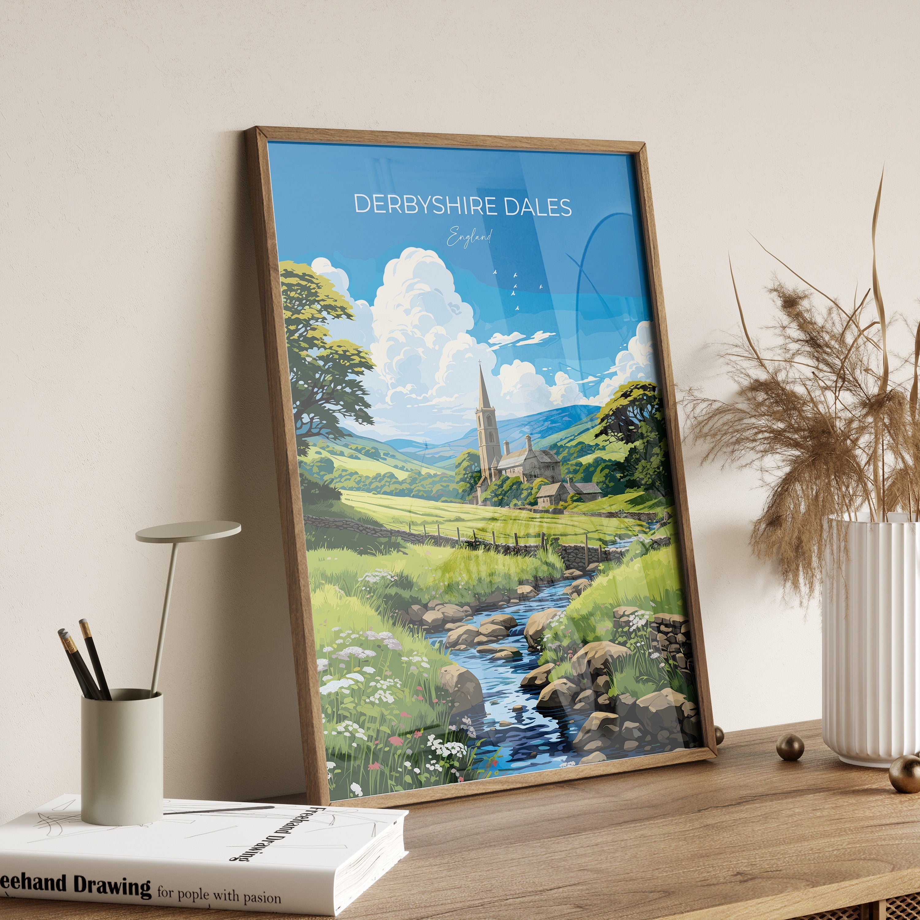 Derbyshire Dales Travel Print Wall Art, Travel Poster of Derbyshire Dales, England, Derbyshire Dales Art Lovers Gift, English Countryside NQ Media Designs