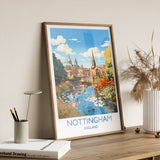 Nottingham Travel Poster Wall Art, Travel Print of Nottingham, Nottinghamshire, England, English City Lovers Gift, Nottingham Art NQ Media Designs