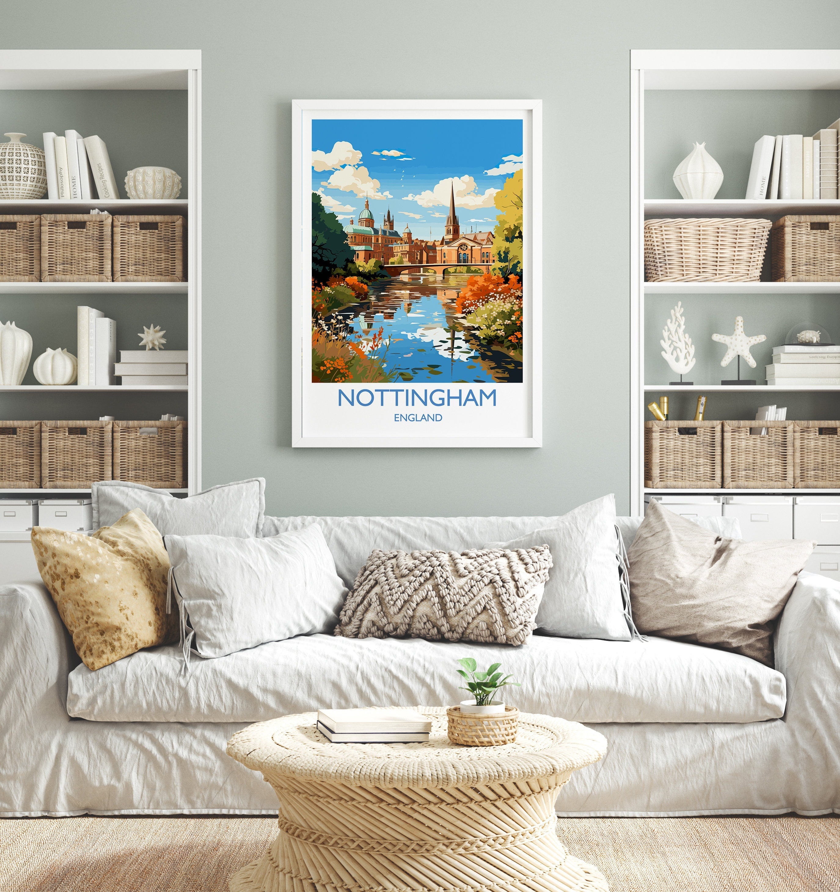 Nottingham Travel Poster Wall Art, Travel Print of Nottingham, Nottinghamshire, England, English City Lovers Gift, Nottingham Art NQ Media Designs