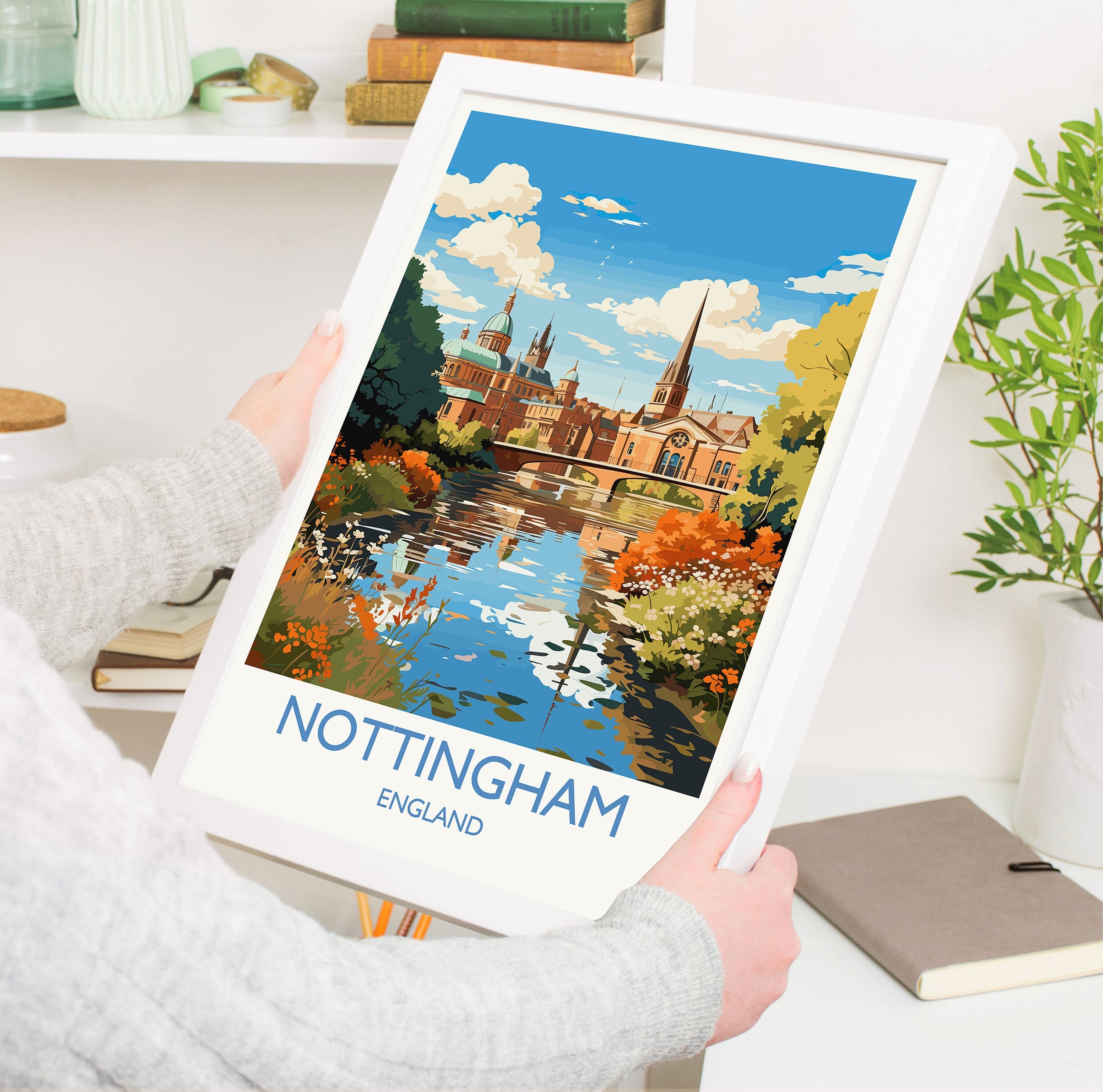 Nottingham Travel Poster Wall Art, Travel Print of Nottingham, Nottinghamshire, England, English City Lovers Gift, Nottingham Art NQ Media Designs