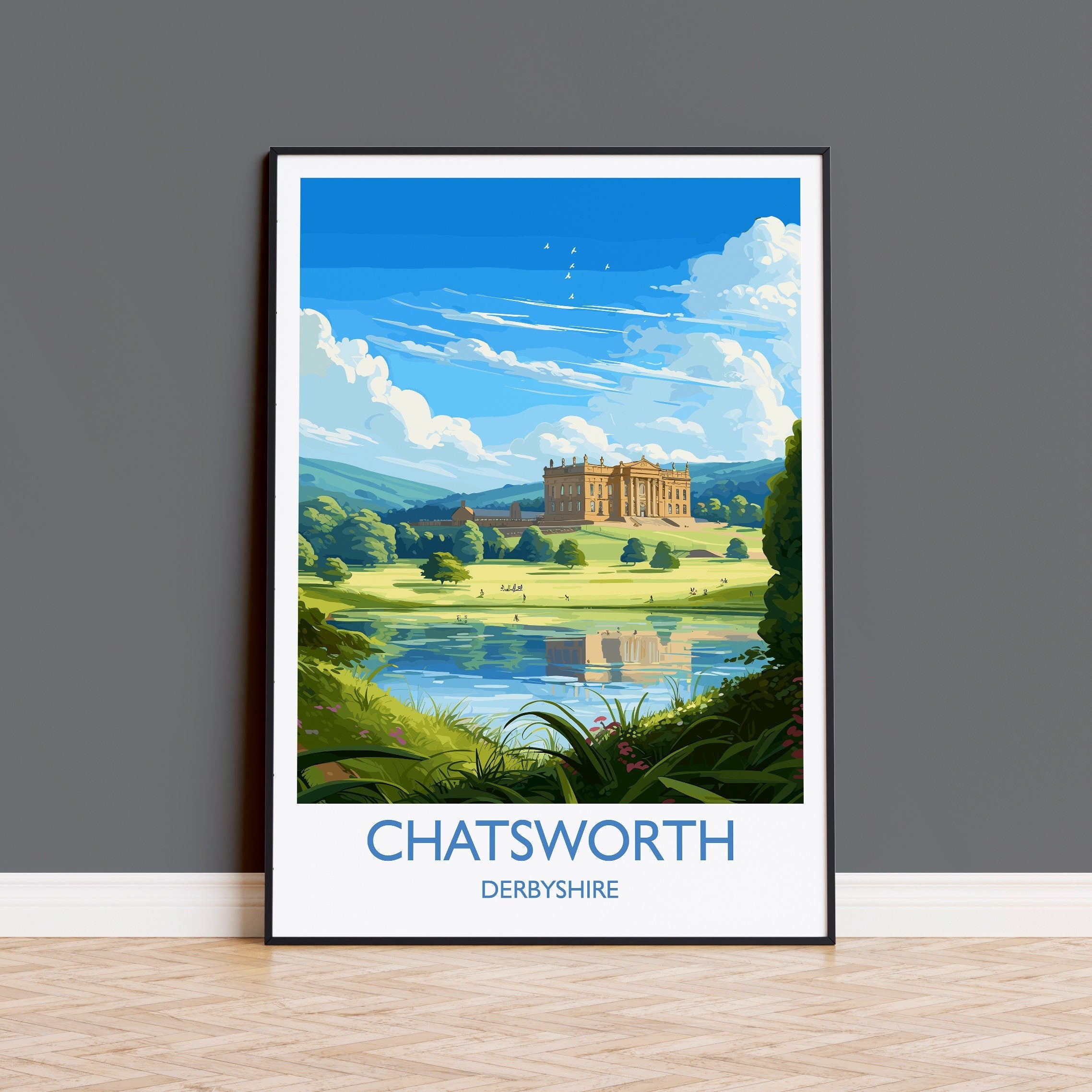 Chatsworth Travel Print Wall Art, Travel Poster of Chatsworth, England, Peak District Art Lovers Gift, Chatsworth Gift, English Countryside NQ Media Designs