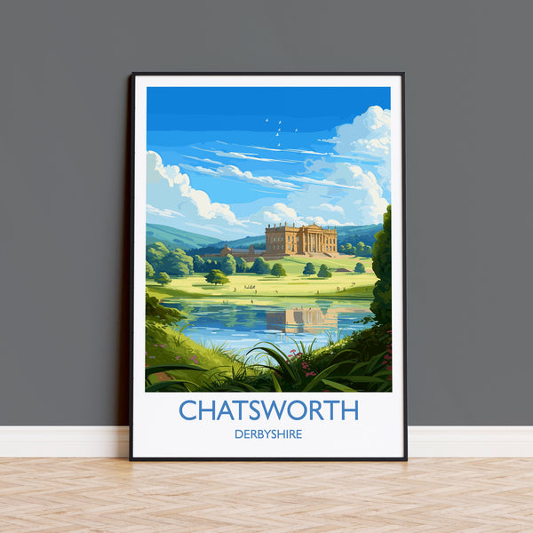 Chatsworth Travel Print Wall Art, Travel Poster of Chatsworth, England, Peak District Art Lovers Gift, Chatsworth Gift, English Countryside