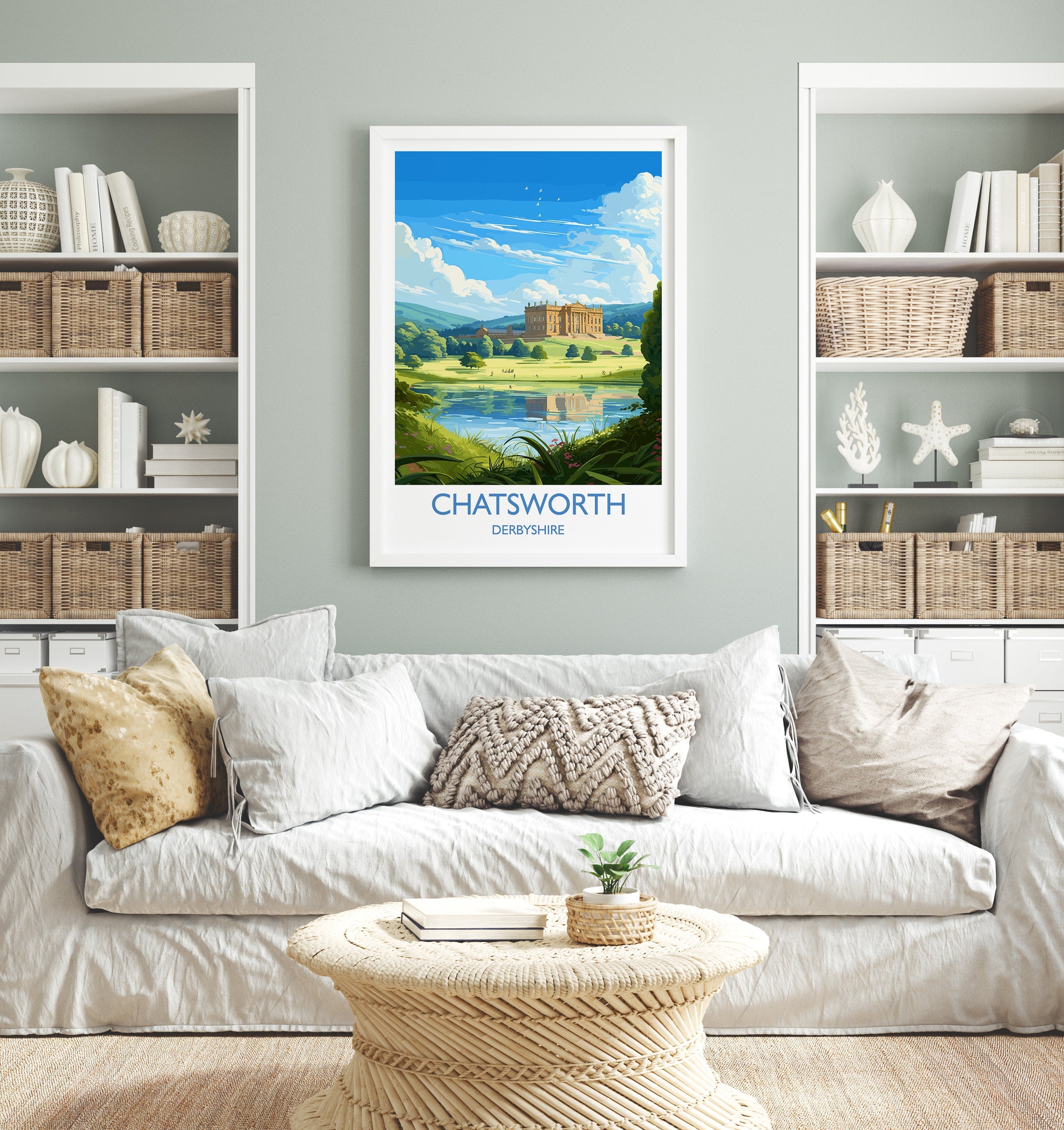 Chatsworth Travel Print Wall Art, Travel Poster of Chatsworth, England, Peak District Art Lovers Gift, Chatsworth Gift, English Countryside NQ Media Designs