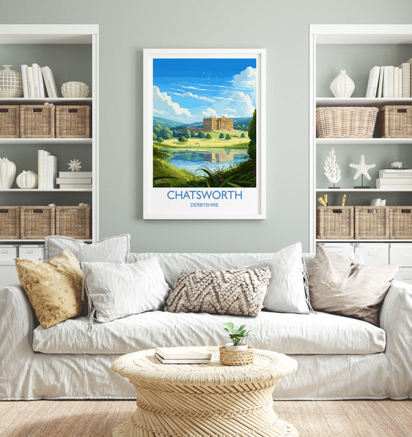 Chatsworth Travel Print Wall Art, Travel Poster of Chatsworth, England, Peak District Art Lovers Gift, Chatsworth Gift, English Countryside