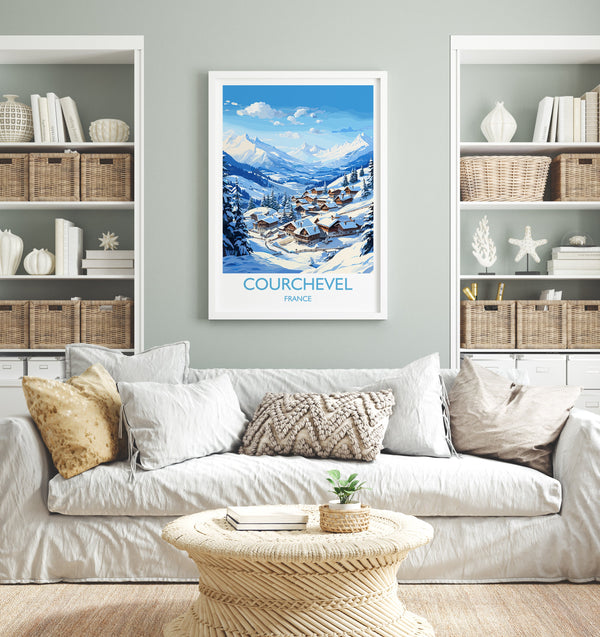 Courchevel Wall Art Travel Poster, Travel Print of Courchevel, Ski Poster, Courchevel Art Gift, French Ski Art lover Travel Gift