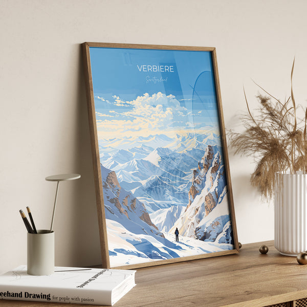 Verbiere Travel Poster Wall Art, Travel Print of Verbiere, Ski Poster, Verbiere Art Gift, Switzerland Ski Art Travel Lovers Gift