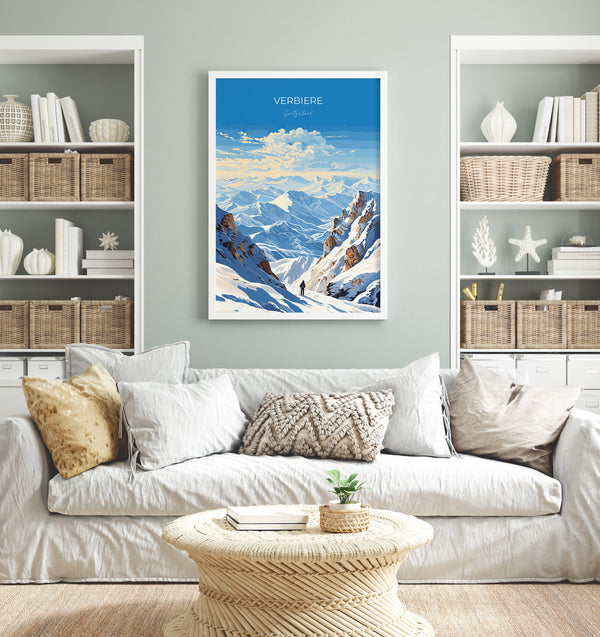 Verbiere Travel Poster Wall Art, Travel Print of Verbiere, Ski Poster, Verbiere Art Gift, Switzerland Ski Art Travel Lovers Gift