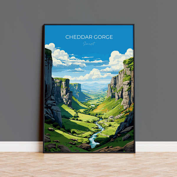 Cheddar Gorge Travel Poster Wall Art, Travel Print of Cheddar Gorge, Somerset, England, Cheddar Gorge Art Lovers Gift, Somerset Gift