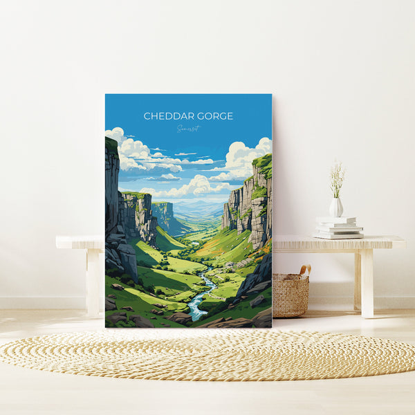 Cheddar Gorge Travel Poster Wall Art, Travel Print of Cheddar Gorge, Somerset, England, Cheddar Gorge Art Lovers Gift, Somerset Gift