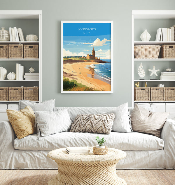 Longsands Travel Poster Wall Art, Travel Print of Longsands, Tynemouth Art Gift, England, Longsands Art Lovers Gift,