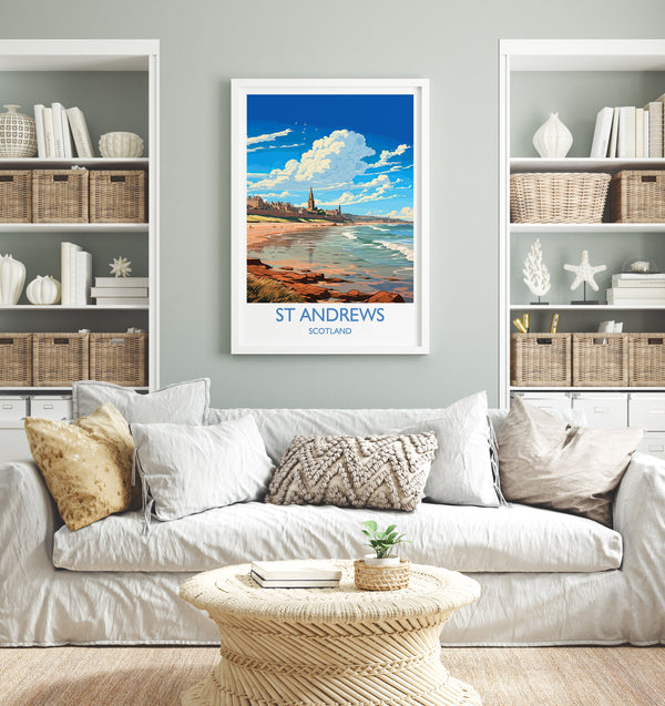 St Andrews Travel Poster Wall Art, Travel Print of St Andrews, Scotland, St Andrews Art Lovers Gift, St Andrews Gift