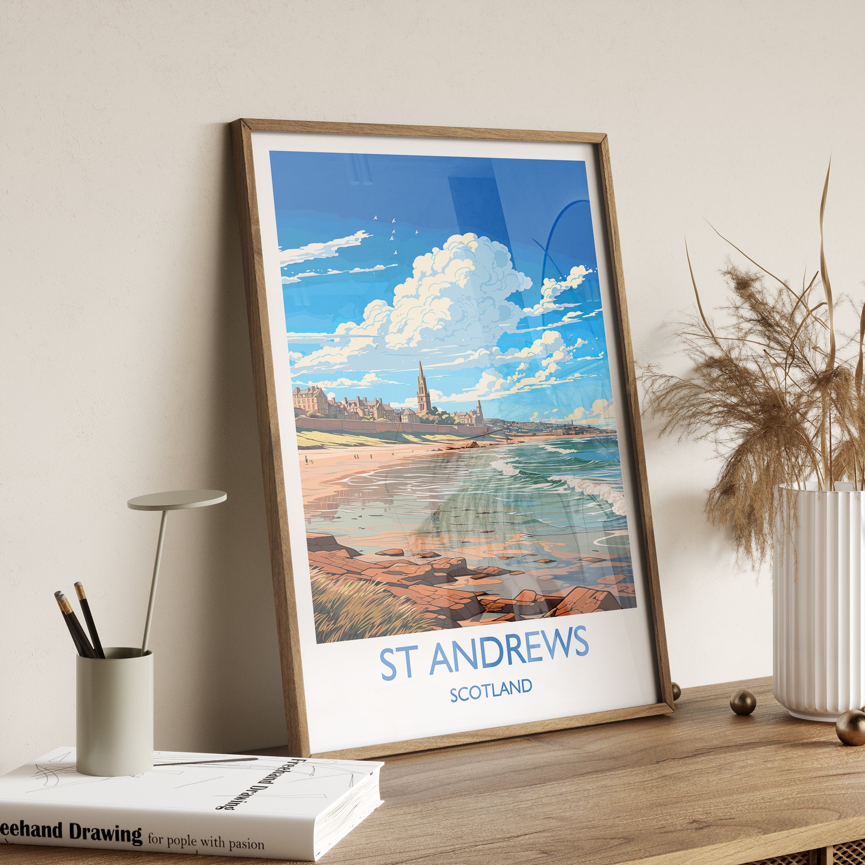 St Andrews Travel Poster Wall Art, Travel Print of St Andrews, Scotland, St Andrews Art Lovers Gift, St Andrews Gift NQ Media Designs