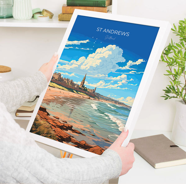St Andrews Travel Poster Wall Art, Travel Print of St Andrews, Scotland, St Andrews Art Lovers Gift, St Andrews Gift