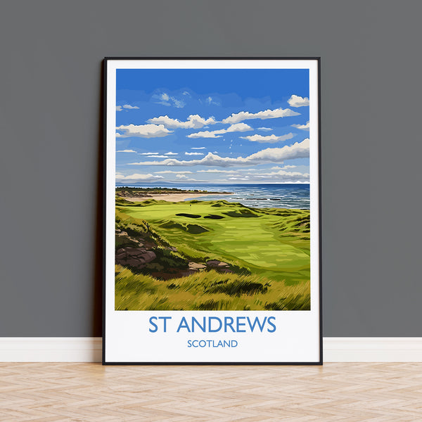 St Andrews Travel Poster Wall Art, Travel Print of St Andrews, Scotland, St Andrews Golf Art Lovers Gift, St Andrews Gift
