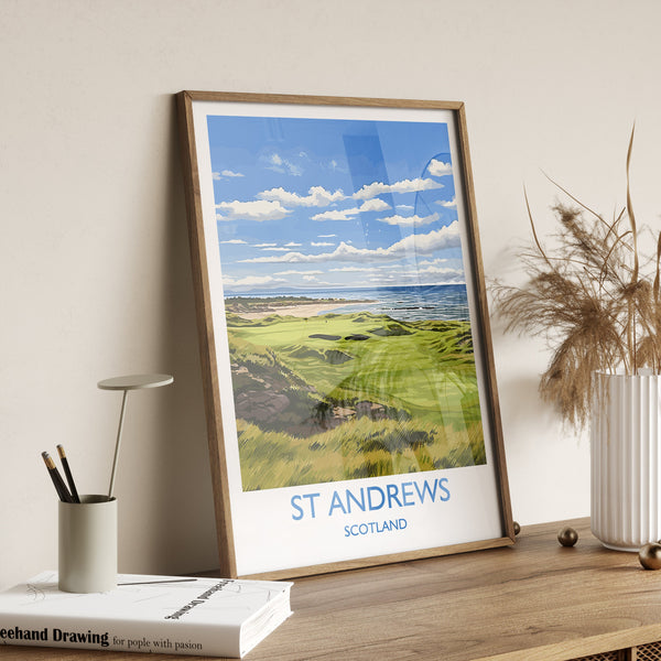 St Andrews Travel Poster Wall Art, Travel Print of St Andrews, Scotland, St Andrews Golf Art Lovers Gift, St Andrews Gift