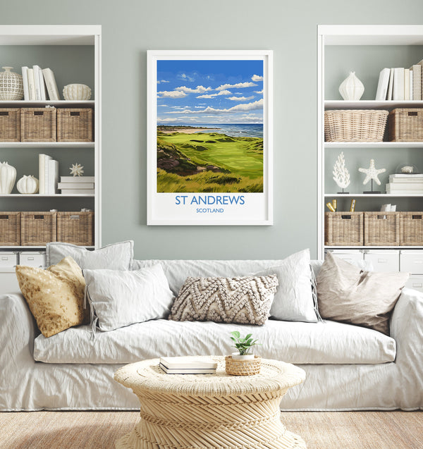 St Andrews Travel Poster Wall Art, Travel Print of St Andrews, Scotland, St Andrews Golf Art Lovers Gift, St Andrews Gift