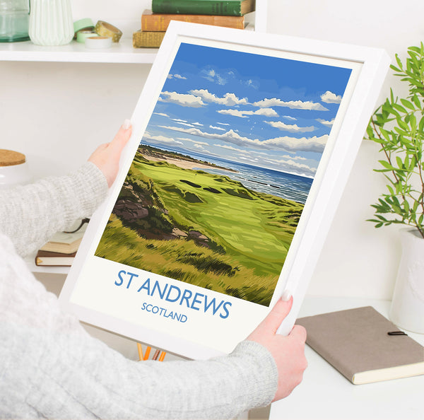 St Andrews Travel Poster Wall Art, Travel Print of St Andrews, Scotland, St Andrews Golf Art Lovers Gift, St Andrews Gift