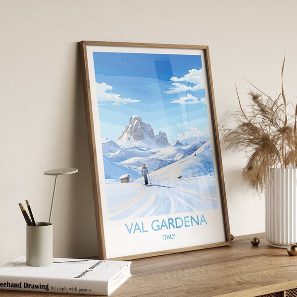 Val Gardena Wall Art Travel Poster, Travel Print of Val Gardena, Ski Poster Art Gift, Italy Dolomites Ski Art Travel Lovers Gift