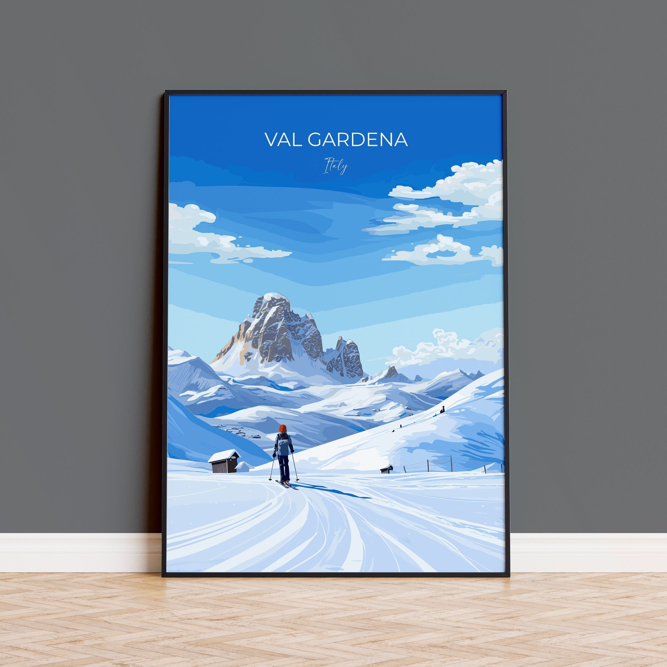 Val Gardena Wall Art Travel Print, Travel Poster of Val Gardena, Ski Poster Art Gift, Italy Dolomites Ski Art Travel Lovers Gift NQ Media Designs
