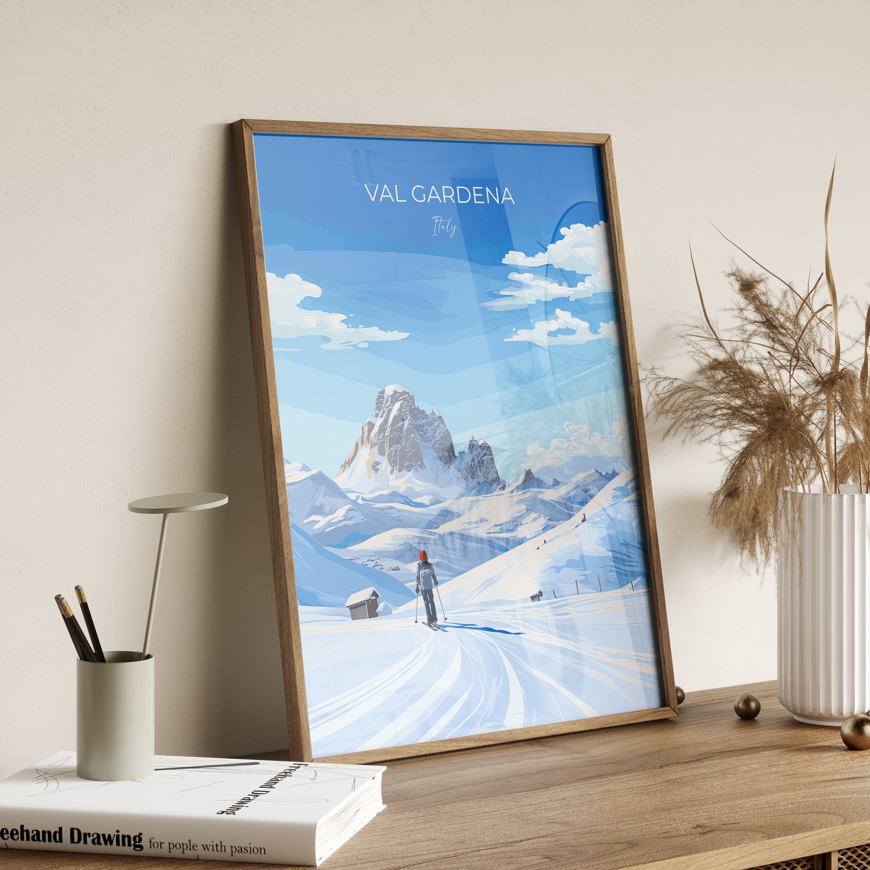 Val Gardena Wall Art Travel Print, Travel Poster of Val Gardena, Ski Poster Art Gift, Italy Dolomites Ski Art Travel Lovers Gift NQ Media Designs