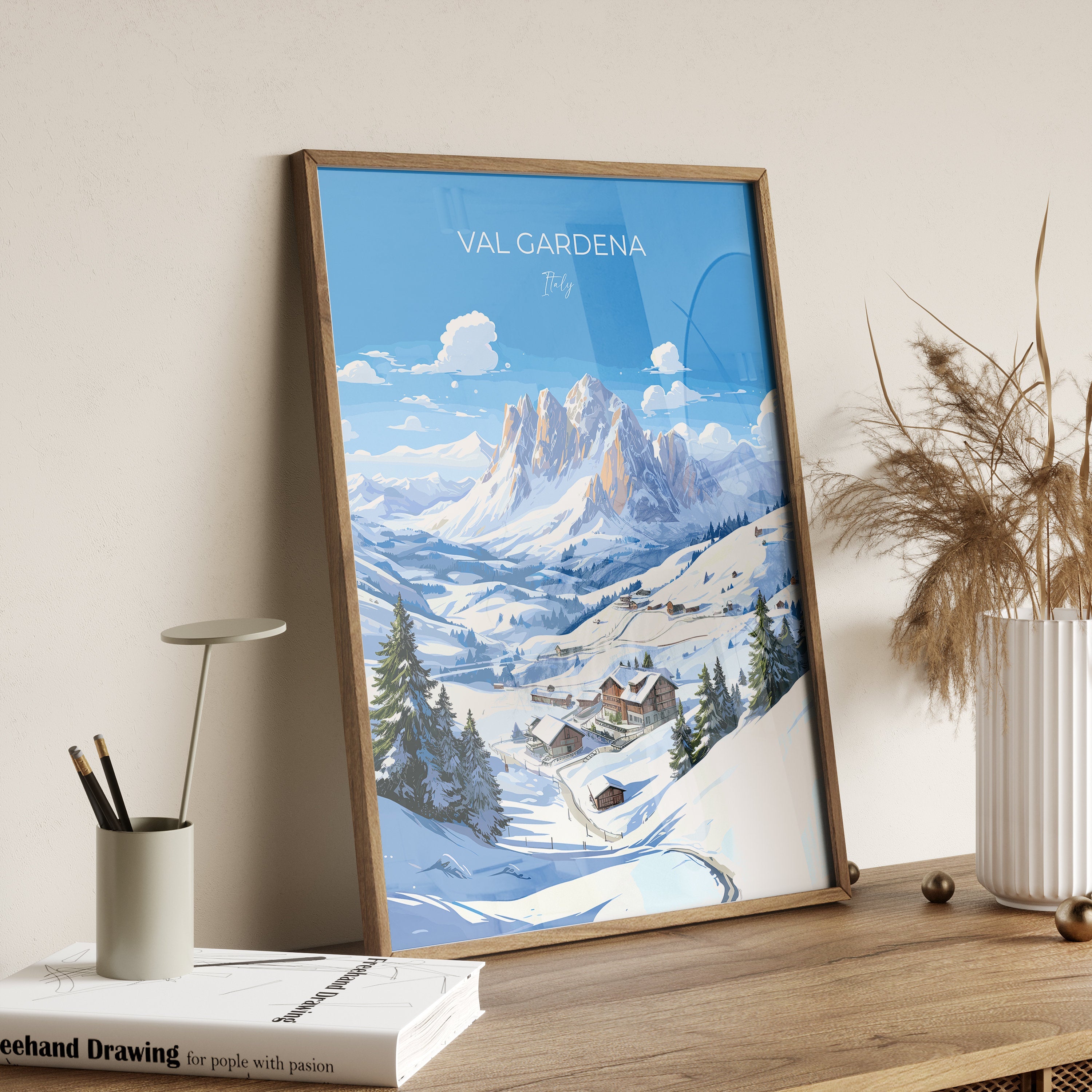 Val Gardena Wall Art Travel Print, Travel Poster of Val Gardena, Ski Poster Art Gift, Italy Dolomites Ski Art Travel Lovers Gift NQ Media Designs