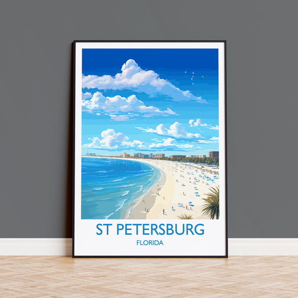 St Petersburg Travel Print, Travel Poster of St Petersburg, St Petersburg Beach Gift,Florida Art Gift,USA Wall Art Print