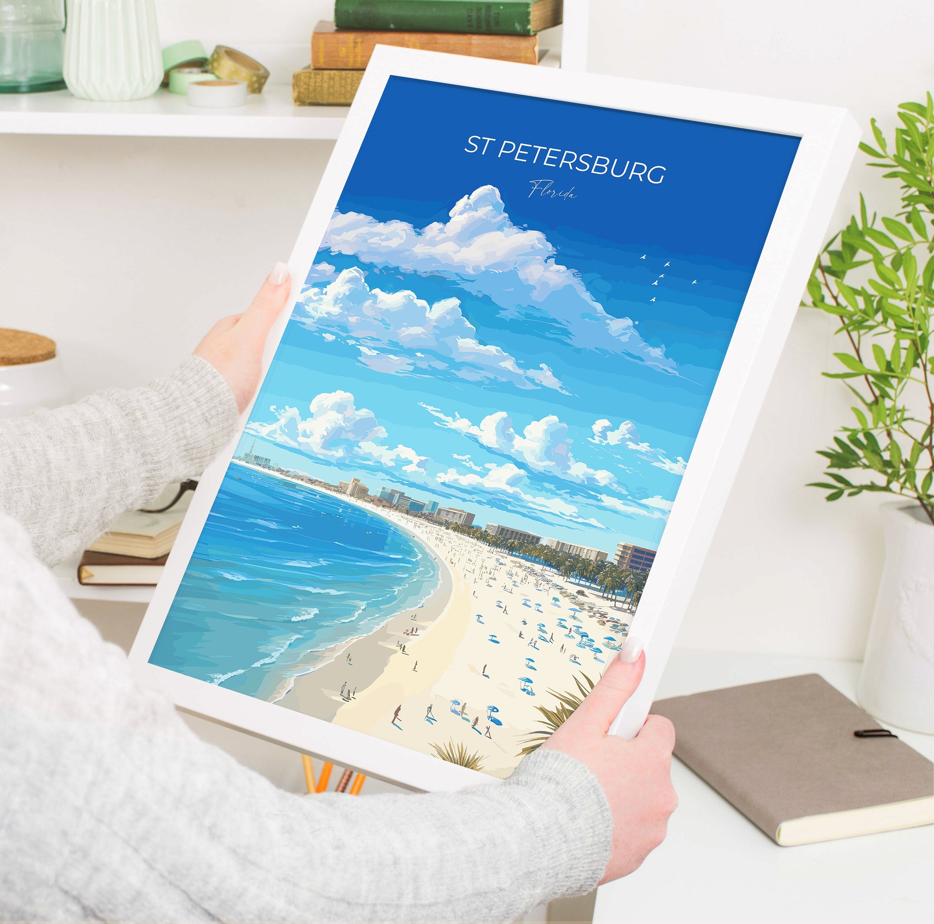 St Petersburg Travel Print, Travel Poster of St Petersburg, St Petersburg Beach Gift, Florida Art Gift, USA Wall Art Print NQ Media Designs