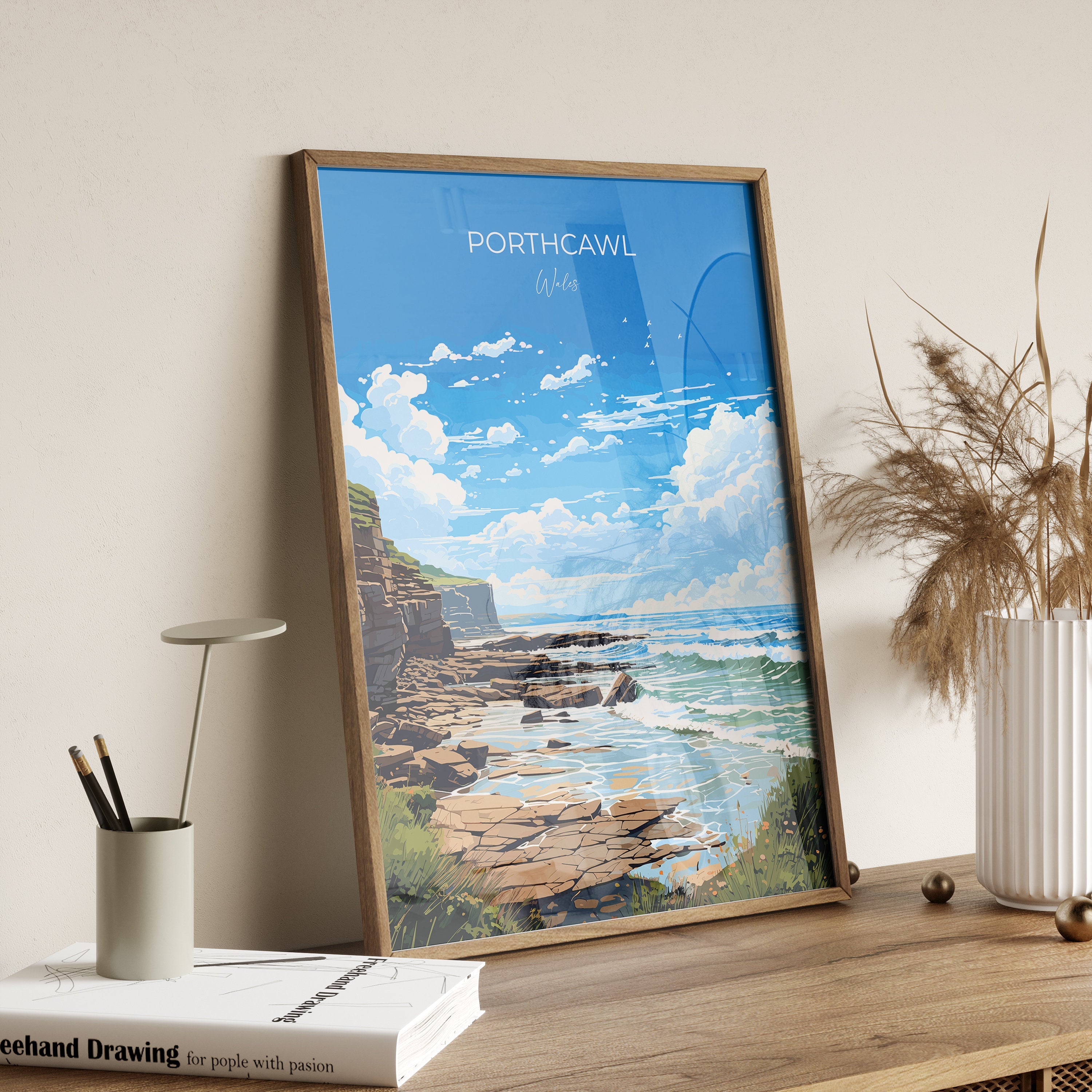 Porthcawl Travel Poster Wall Art, Porthcawl Travel Print, Wales, Welsh Art, Porthcawl Gift, Wall Art Print NQ Media Designs