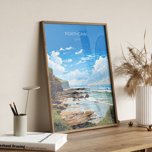 Porthcawl Travel Poster Wall Art, Porthcawl Travel Print, Wales, Welsh Art, Porthcawl Gift, Wall Art Print