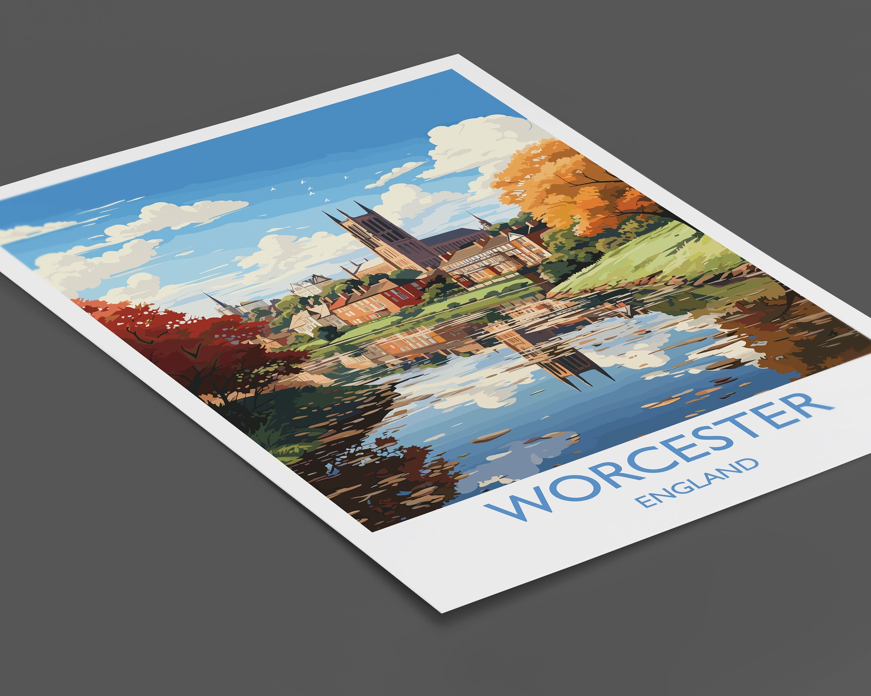 Worcester Travel Print Wall Art, Travel Poster of Worcester, Worcester Art Gift, England, English Countryside Art Lovers Gift, NQ Media Designs