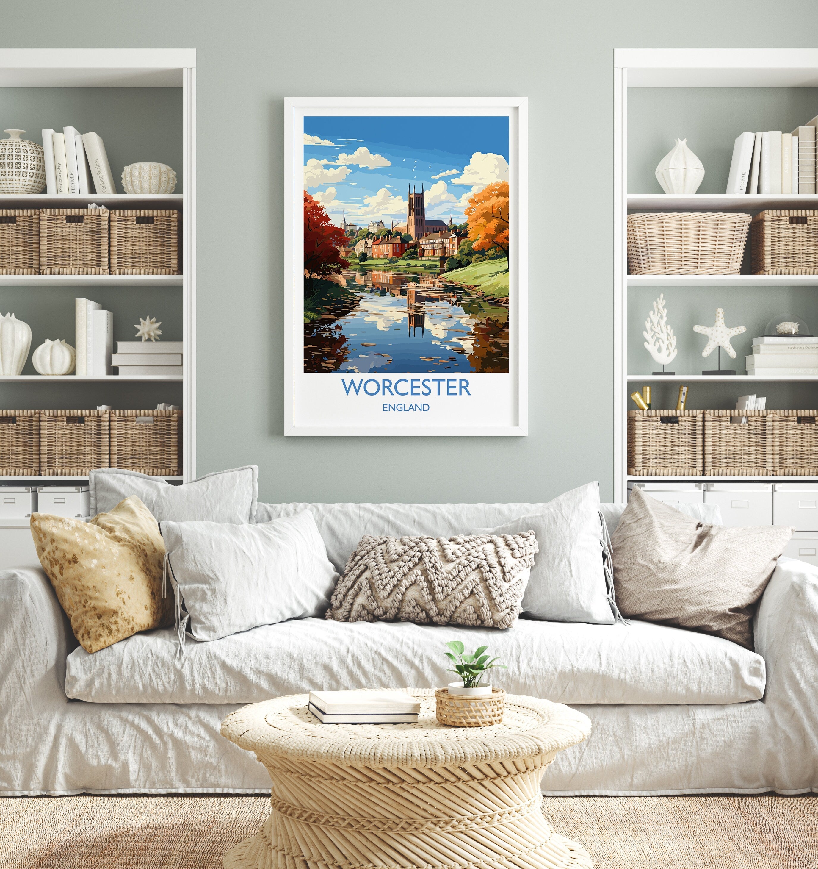 Worcester Travel Print Wall Art, Travel Poster of Worcester, Worcester Art Gift, England, English Countryside Art Lovers Gift, NQ Media Designs