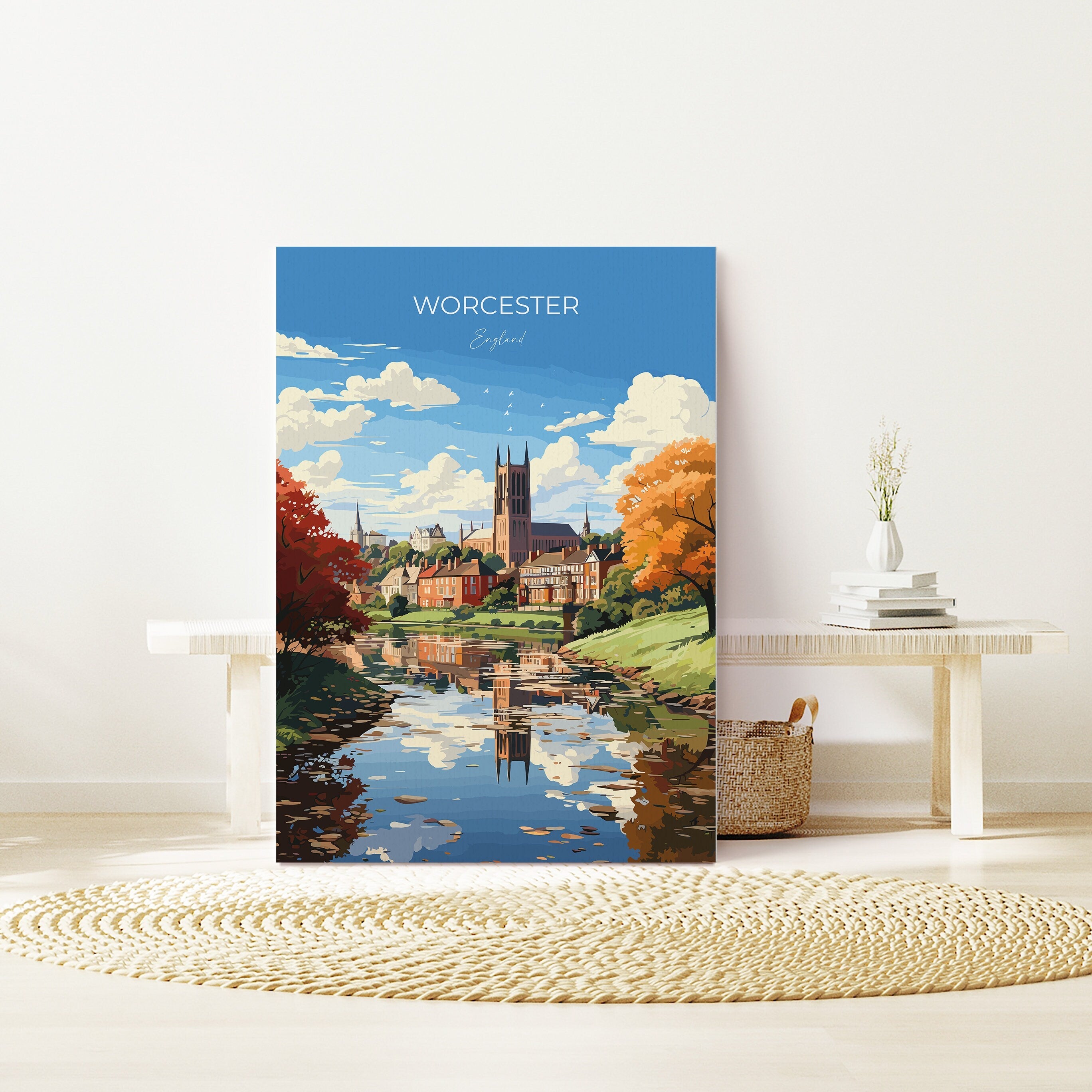 Worcester Poster Travel Wall Art, Travel Print of Worcester, Worcester Art Gift, England, English Countryside Art Lovers Gift, NQ Media Designs