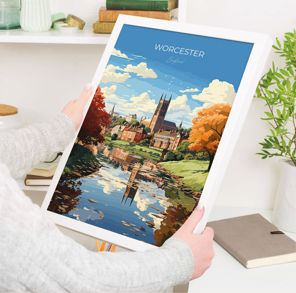 Worcester Poster Travel Wall Art, Travel Print of Worcester, Worcester Art Gift, England, English Countryside Art Lovers Gift,