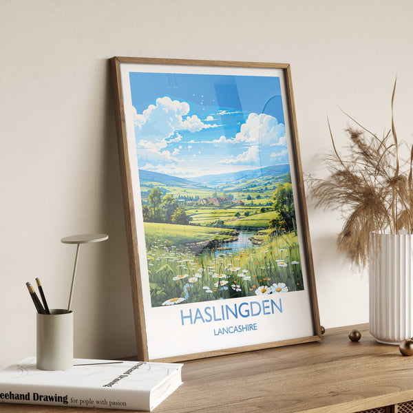 Haslingden Travel Print Wall Art, Travel Poster of Haslingden, Rossendale Art Gift, England, English Countryside Art Lovers Gift,