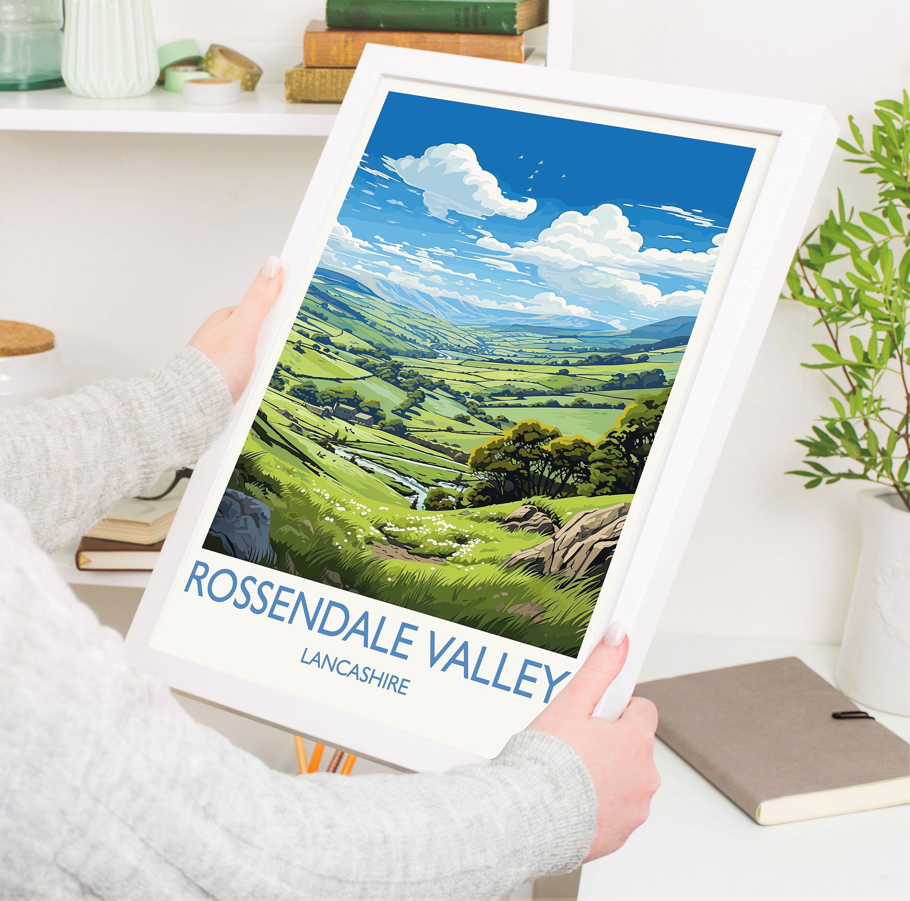 Rossendale Valley Travel Print Wall Art, Travel Poster of Rossendale Valley, Rossendale Art Gift, English Countryside Art Lovers Gift, NQ Media Designs