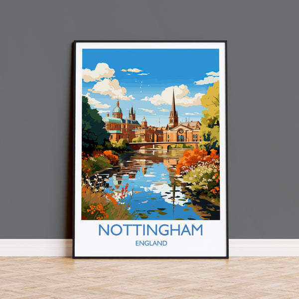 Nottingham Travel Poster Wall Art, Travel Print of Nottingham, Nottinghamshire, England, English City Lovers Gift, Nottingham Art