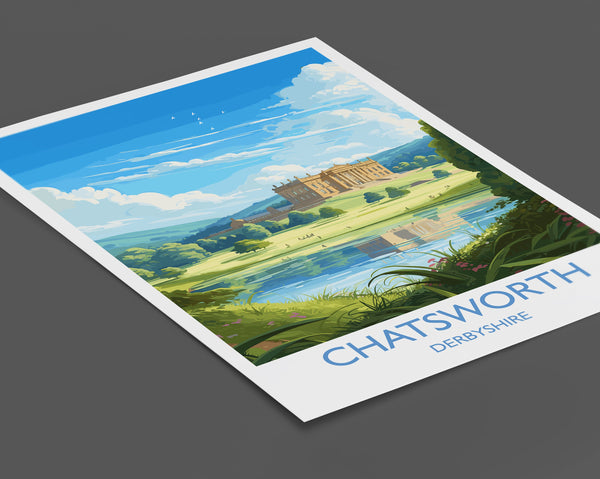 Chatsworth Travel Print Wall Art, Travel Poster of Chatsworth, England, Peak District Art Lovers Gift, Chatsworth Gift, English Countryside