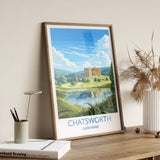 Chatsworth Travel Print Wall Art, Travel Poster of Chatsworth, England, Peak District Art Lovers Gift, Chatsworth Gift, English Countryside NQ Media Designs