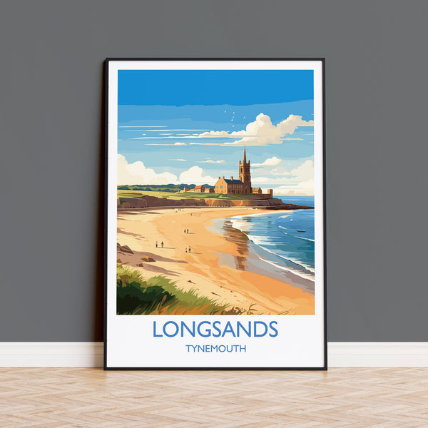 Longsands Travel Print Wall Art, Travel Poster of Longsands, Tynemouth Art Gift, England, Longsands Art Lovers Gift,