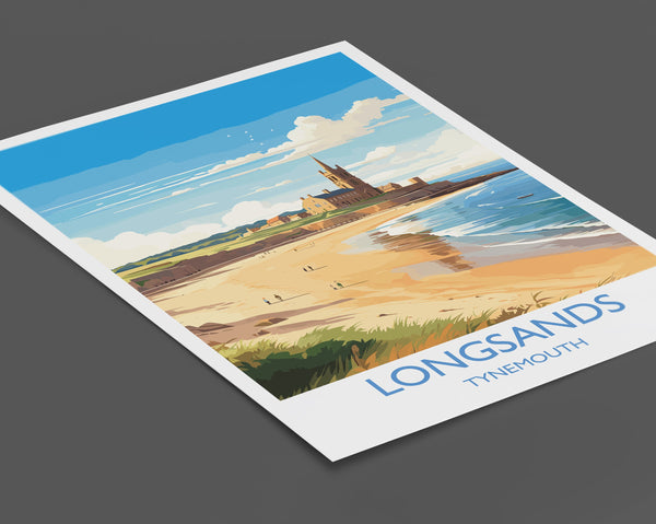 Longsands Travel Print Wall Art, Travel Poster of Longsands, Tynemouth Art Gift, England, Longsands Art Lovers Gift,