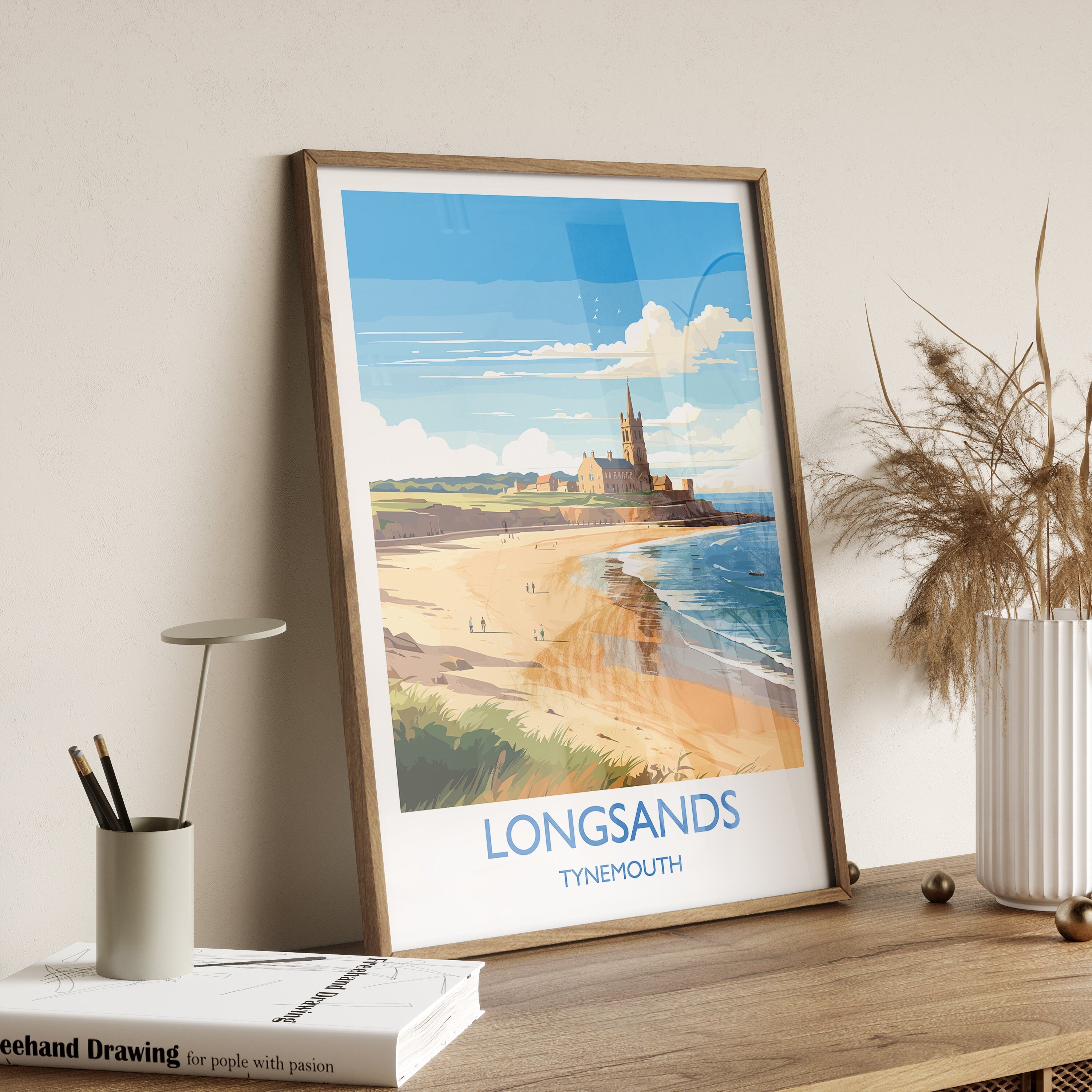 Longsands Travel Print Wall Art, Travel Poster of Longsands, Tynemouth Art Gift, England, Longsands Art Lovers Gift, NQ Media Designs