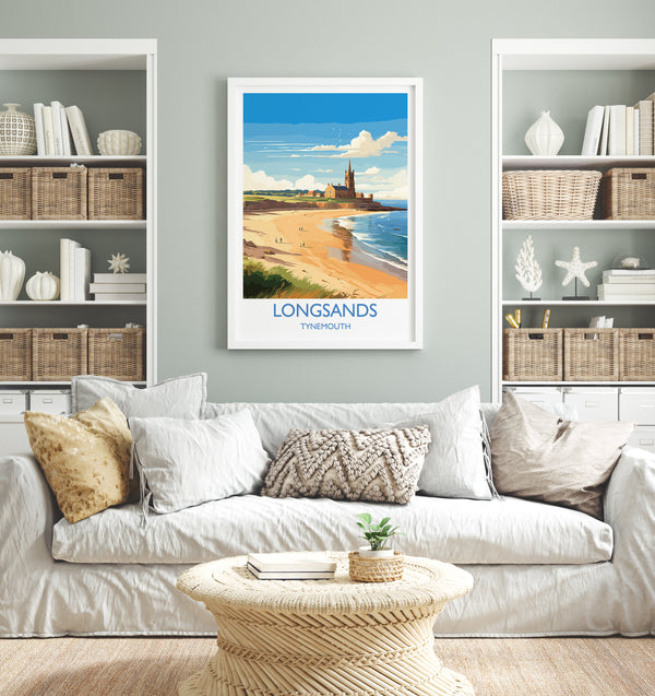 Longsands Travel Print Wall Art, Travel Poster of Longsands, Tynemouth Art Gift, England, Longsands Art Lovers Gift,