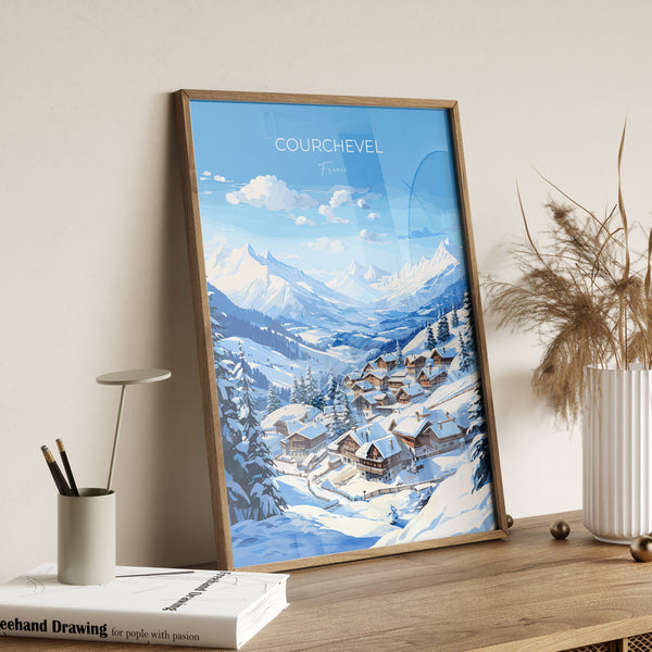 Courchevel Travel Print Wall Art, Travel Poster of Courchevel, Ski Poster, Courchevel Art Gift, French Ski Art lover Travel Gift