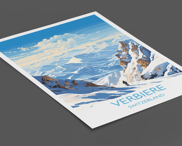 Verbiere Wall Art Travel Poster, Travel Print of Verbiere,Ski Poster, Verbiere Art Gift, Switzerland Ski Art Travel Lovers Gift